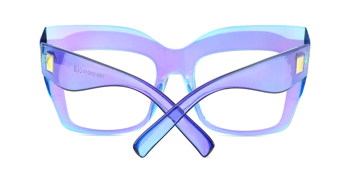 Blue Cateye Rectangle Unique Gorgeous Custom Engraving Eyeglasses | WhereLight