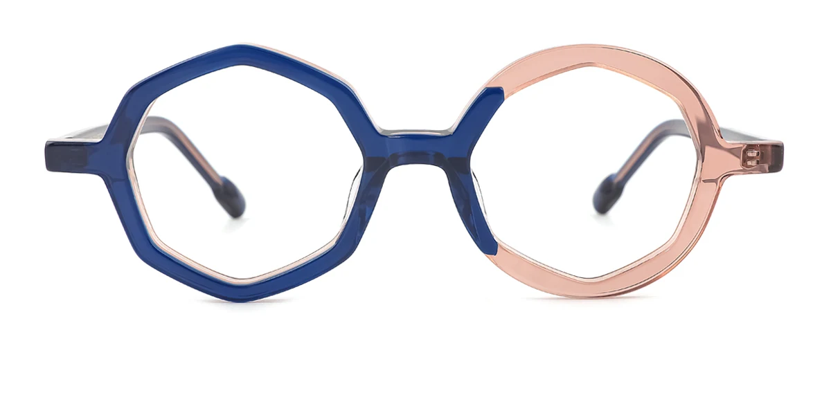 Blue Round Geometric Irregular Classic Unique  Eyeglasses | WhereLight