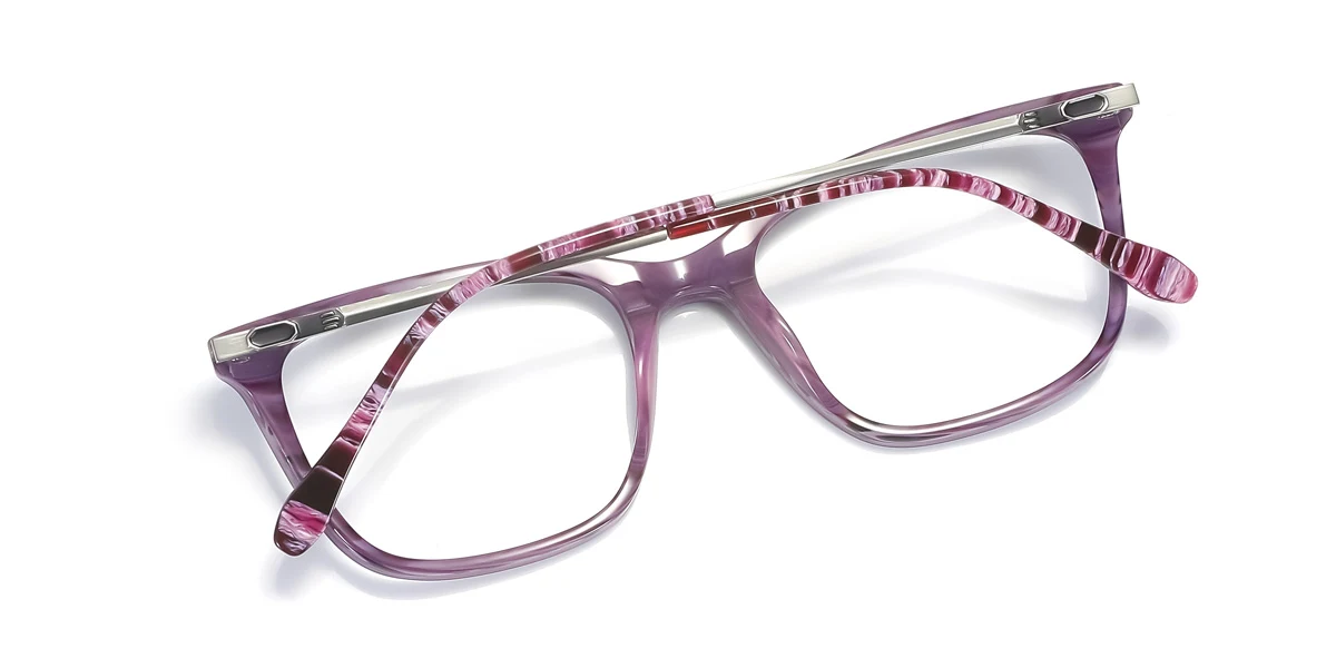 Purple Rectangle Unique Spring Hinges Eyeglasses | WhereLight