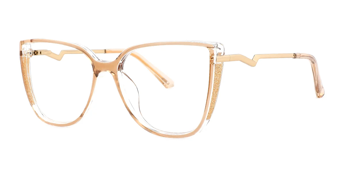 Brown Cateye Simple Classic Spring Hinges Custom Engraving Eyeglasses | WhereLight