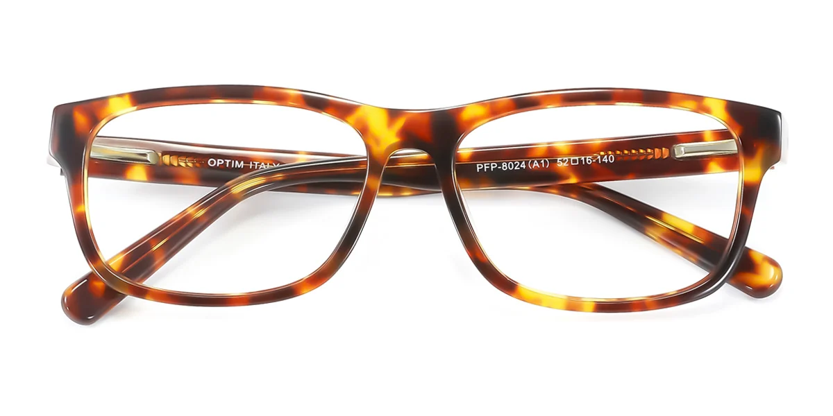 Tortoiseshell Rectangle Simple Classic Spring Hinges Eyeglasses | WhereLight