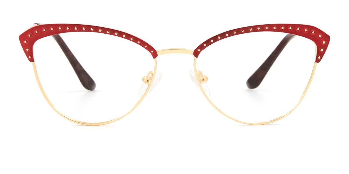 Red Cateye Retro Unique Spring Hinges Custom Engraving Eyeglasses | WhereLight