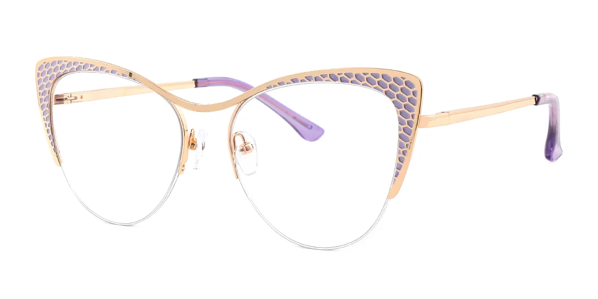 Purple Cateye Simple Classic Spring Hinges Custom Engraving Eyeglasses | WhereLight