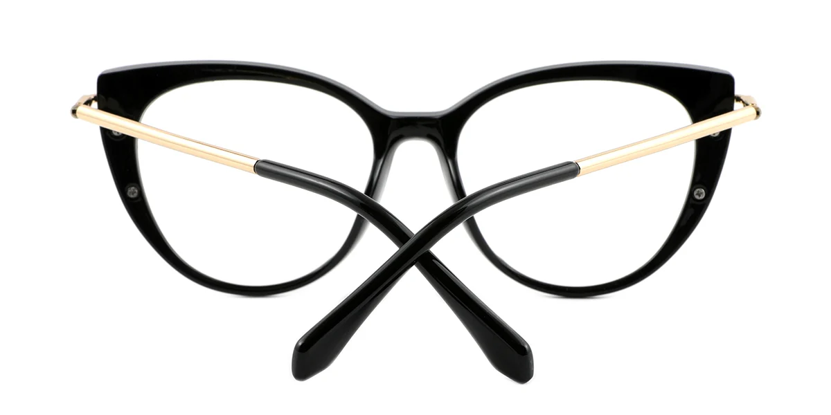 Black Cateye Simple Retro Spring Hinges Custom Engraving Eyeglasses | WhereLight