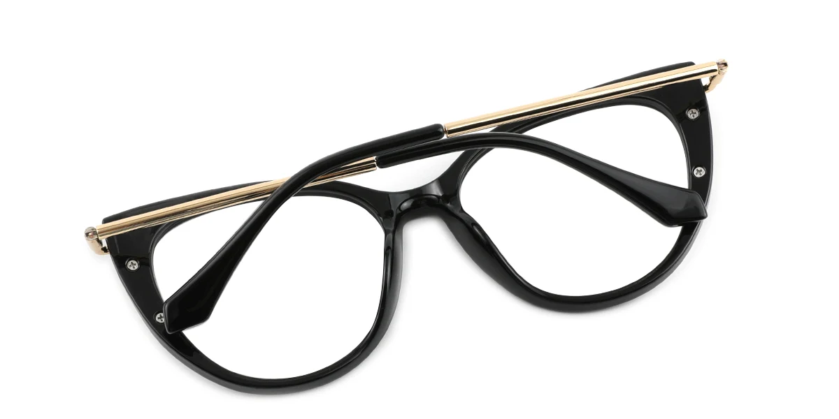 Black Cateye Simple Retro Spring Hinges Custom Engraving Eyeglasses | WhereLight
