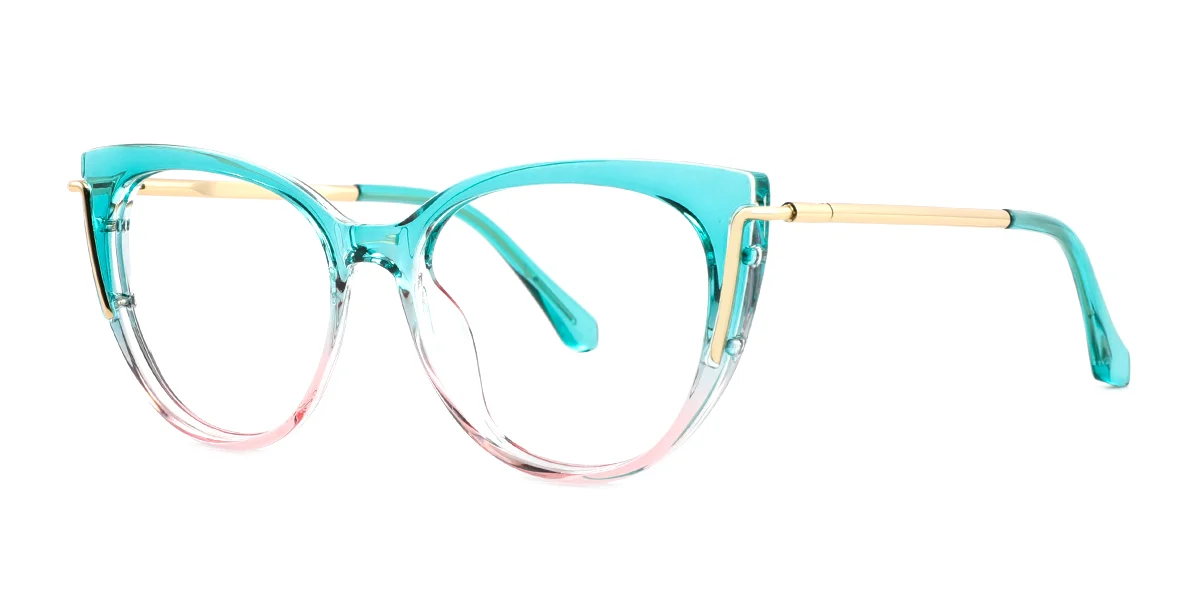 Blue Cateye Simple Retro Spring Hinges Custom Engraving Eyeglasses | WhereLight