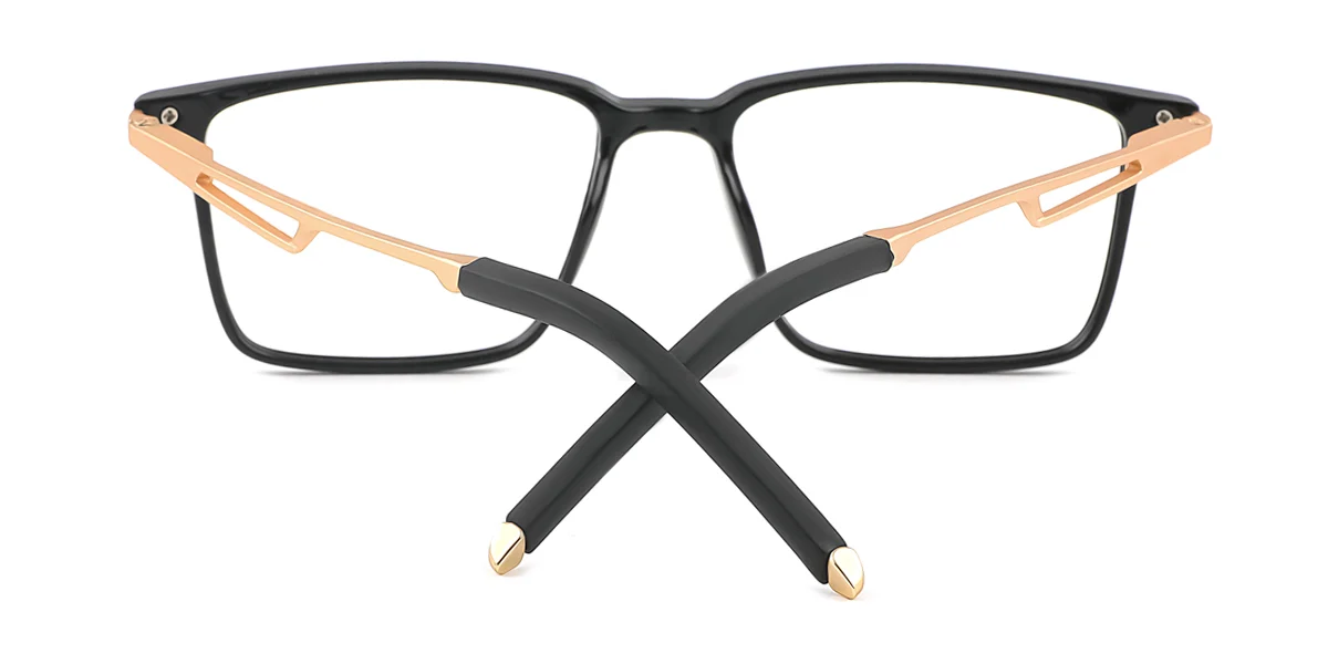 Black Rectangle Simple Classic Retro Spring Hinges Eyeglasses | WhereLight