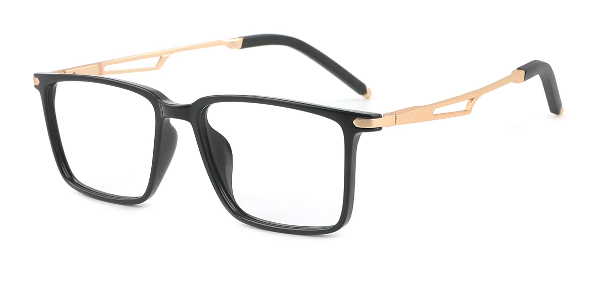 Black Rectangle Simple Classic Retro Spring Hinges Eyeglasses | WhereLight