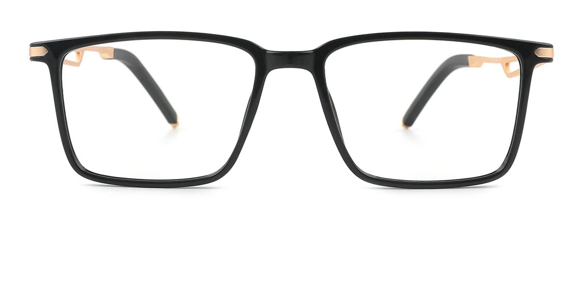 Black Rectangle Simple Classic Retro Spring Hinges Eyeglasses | WhereLight