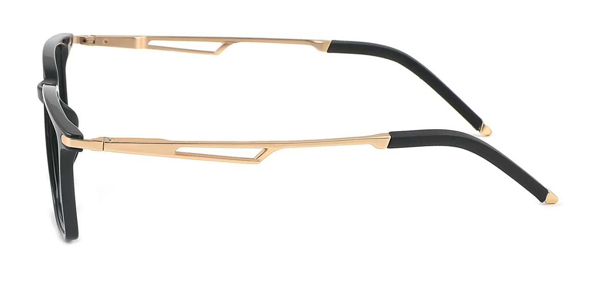 Black Rectangle Simple Classic Retro Spring Hinges Eyeglasses | WhereLight