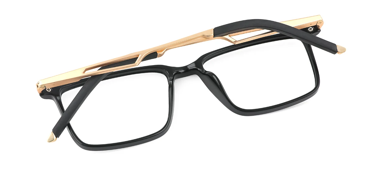 Black Rectangle Simple Classic Retro Spring Hinges Eyeglasses | WhereLight