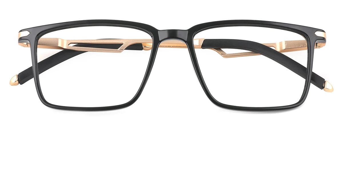 Black Rectangle Simple Classic Retro Spring Hinges Eyeglasses | WhereLight