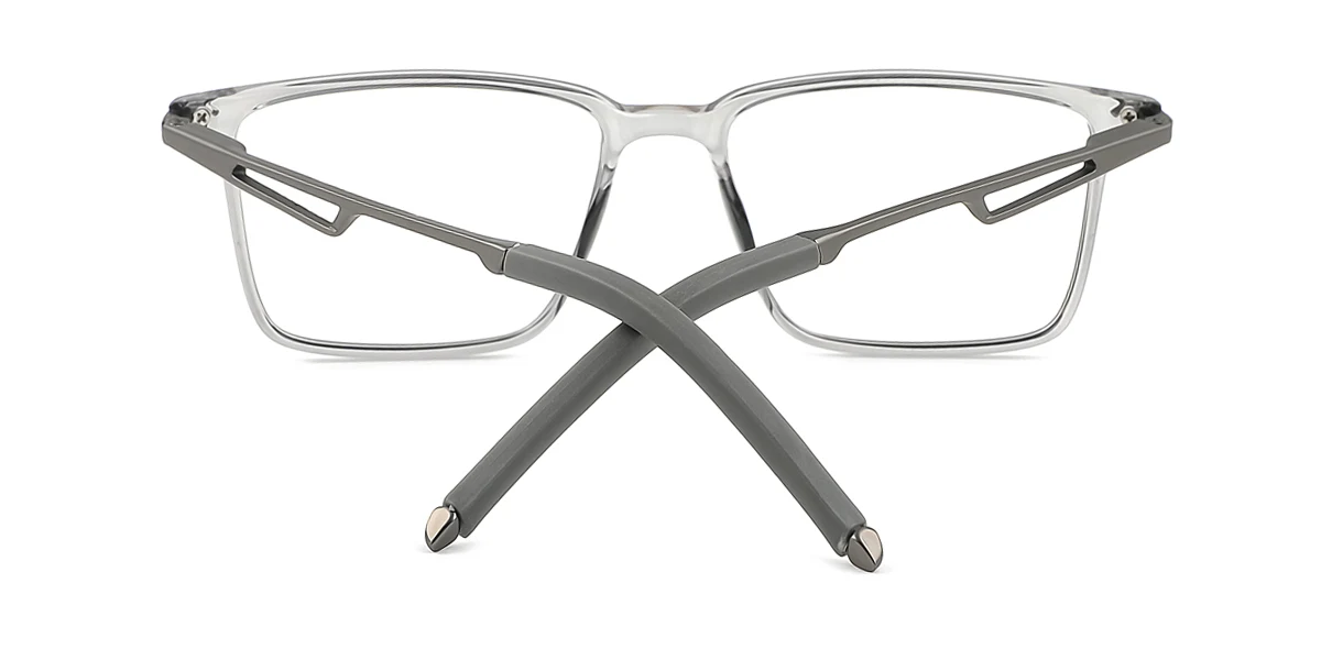 Grey Rectangle Simple Classic Retro Spring Hinges Eyeglasses | WhereLight