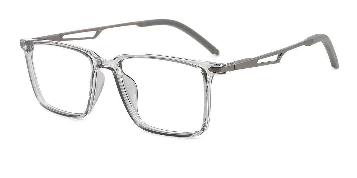Grey Rectangle Simple Classic Retro Spring Hinges Eyeglasses | WhereLight