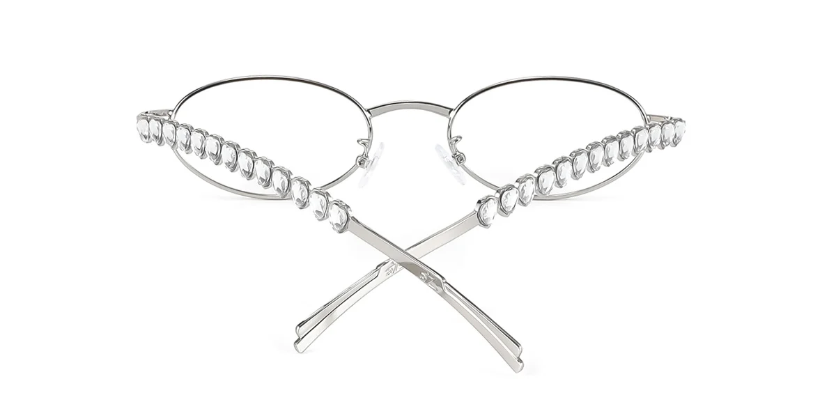 Silver Oval Gorgeous Rhinestone  Eyeglasses | WhereLight