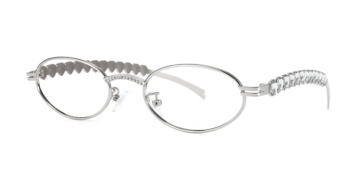 Silver Oval Gorgeous Rhinestone  Eyeglasses | WhereLight