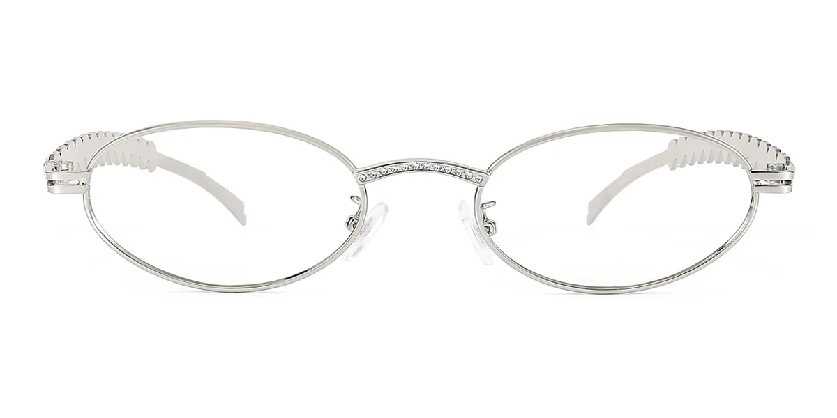 Silver Oval Gorgeous Rhinestone  Eyeglasses | WhereLight