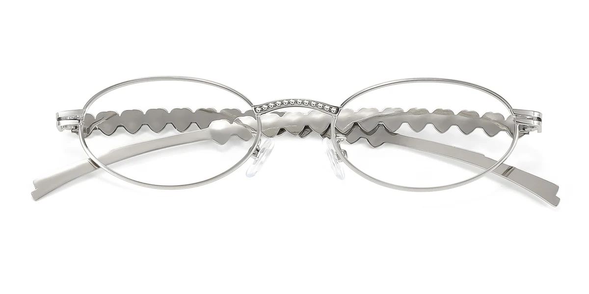 Silver Oval Gorgeous Rhinestone  Eyeglasses | WhereLight