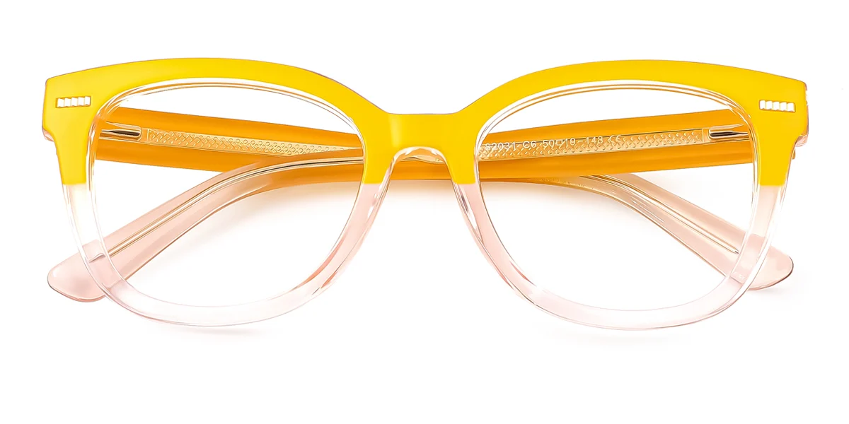 Yellow Oval Retro Unique Spring Hinges Custom Engraving Eyeglasses | WhereLight