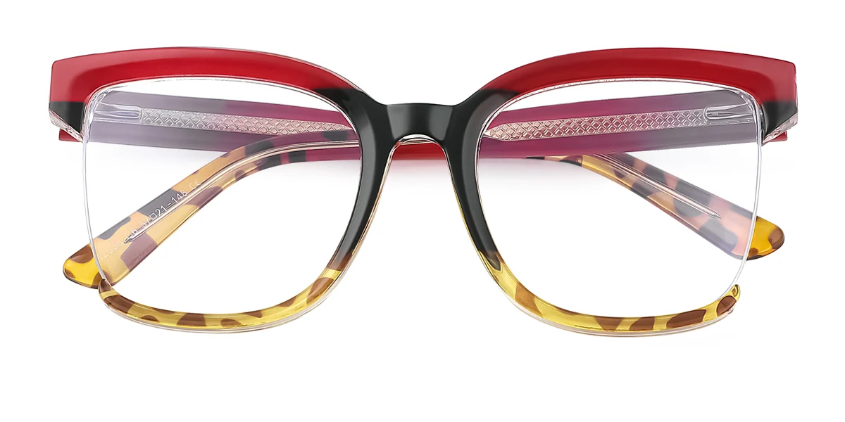 Red Rectangle Unique Gorgeous Spring Hinges Custom Engraving Eyeglasses | WhereLight