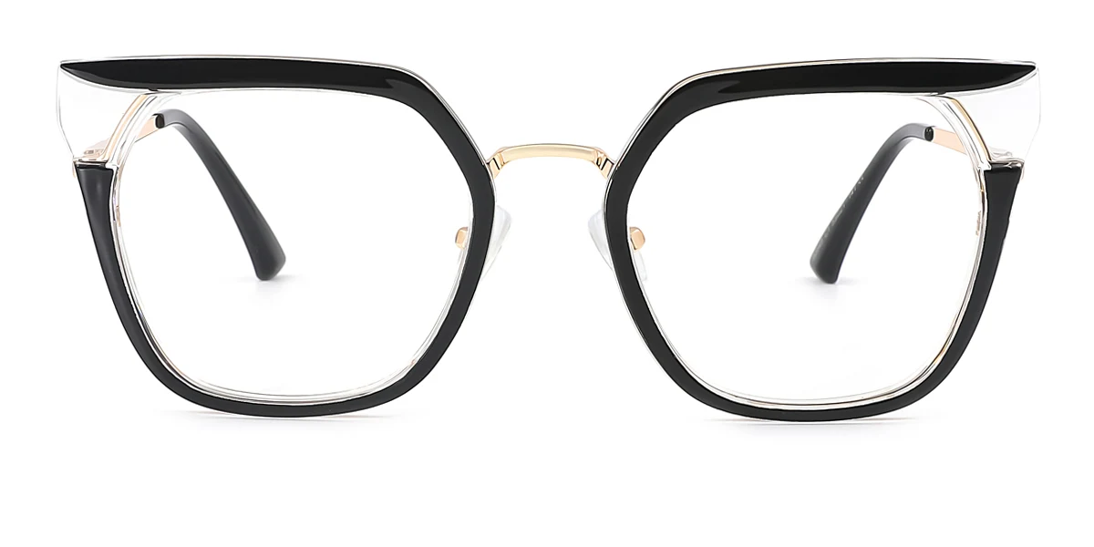 Black Cateye Rectangle Irregular Retro Unique Spring Hinges Custom Engraving Eyeglasses | WhereLight