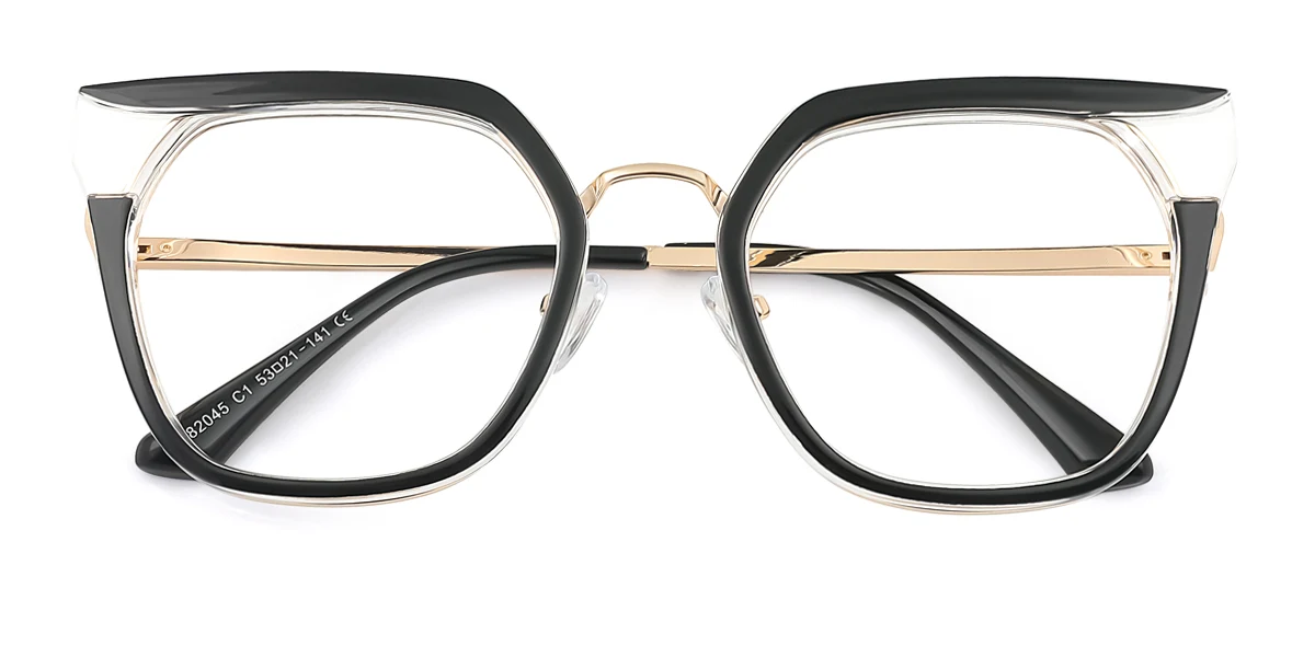 Black Cateye Rectangle Irregular Retro Unique Spring Hinges Custom Engraving Eyeglasses | WhereLight