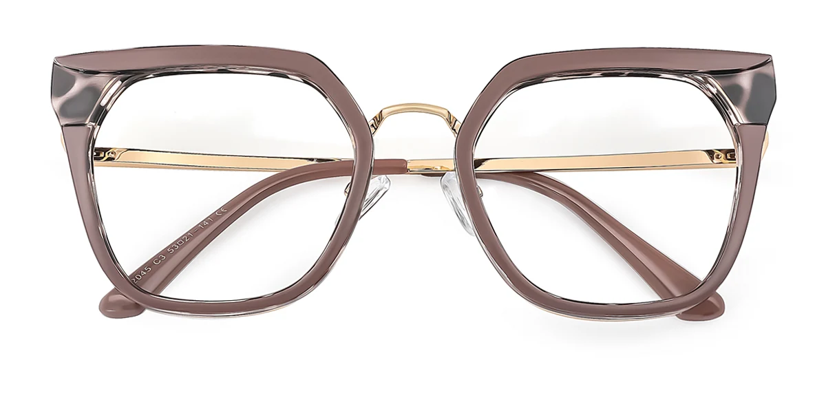 Brown Cateye Rectangle Irregular Retro Unique Spring Hinges Custom Engraving Eyeglasses | WhereLight