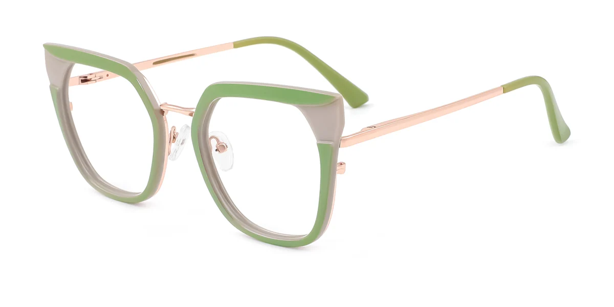 Green Cateye Rectangle Irregular Retro Unique Spring Hinges Custom Engraving Eyeglasses | WhereLight