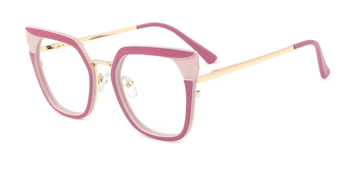 Pink Cateye Rectangle Irregular Retro Unique Spring Hinges Custom Engraving Eyeglasses | WhereLight