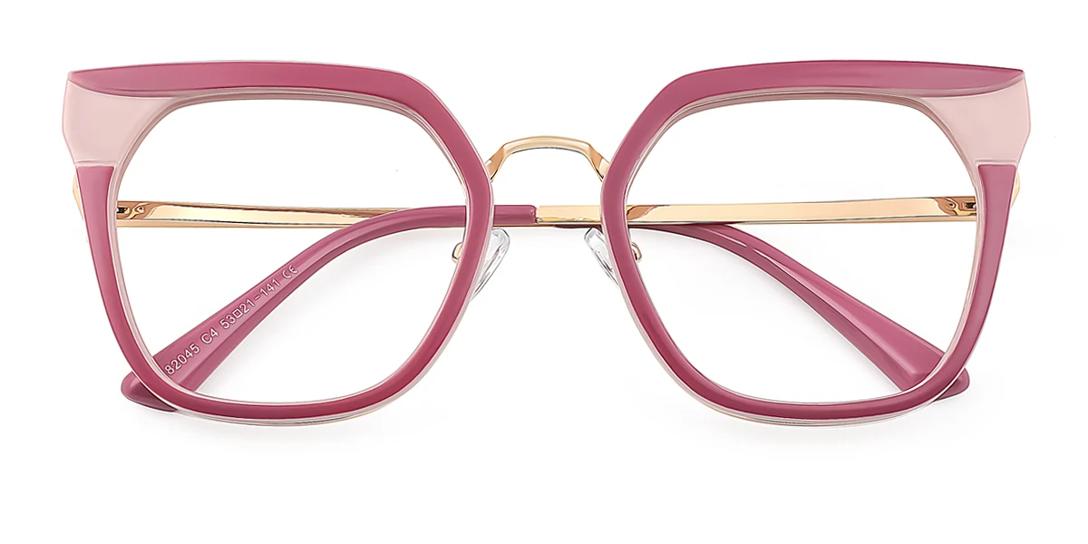 Pink Cateye Rectangle Irregular Retro Unique Spring Hinges Custom Engraving Eyeglasses | WhereLight