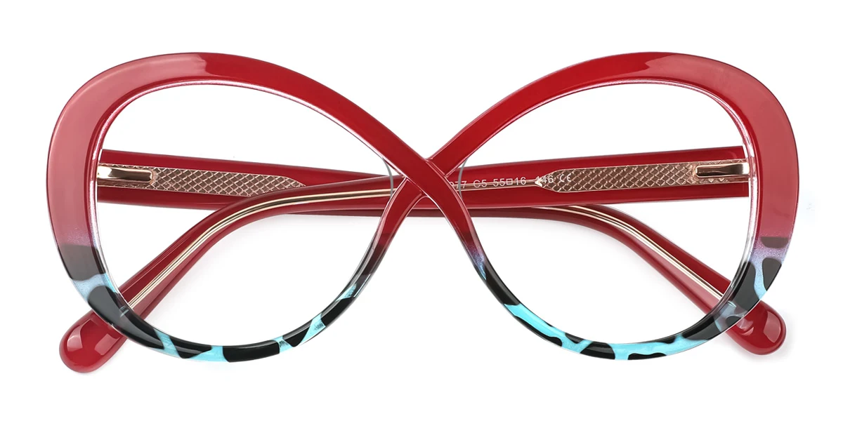 Red Irregular Unique Gorgeous Spring Hinges Custom Engraving Eyeglasses | WhereLight