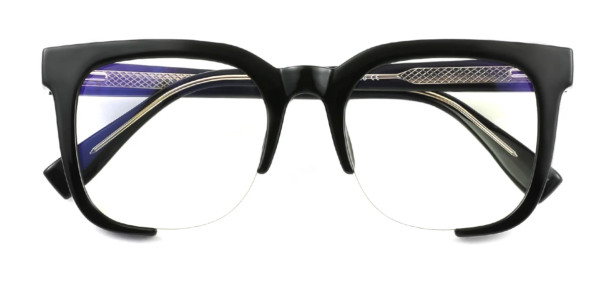 Black Rectangle Simple Custom Engraving Eyeglasses | WhereLight