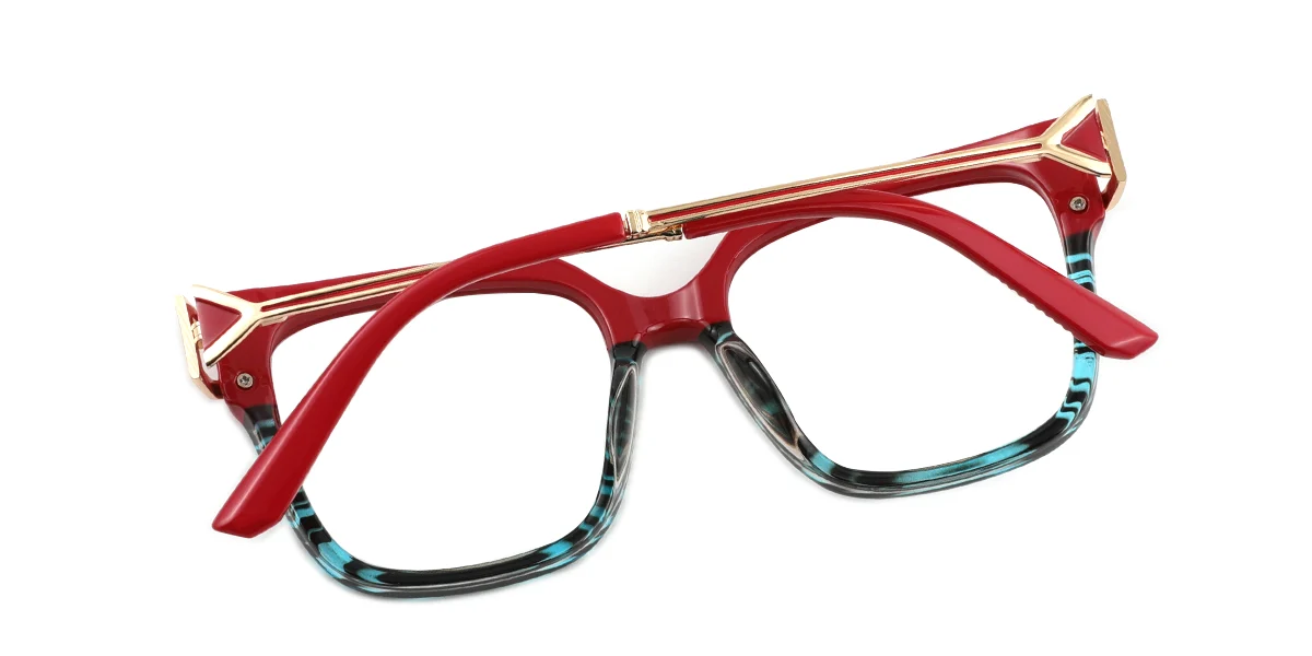 Red Rectangle Simple Classic Spring Hinges Custom Engraving Eyeglasses | WhereLight