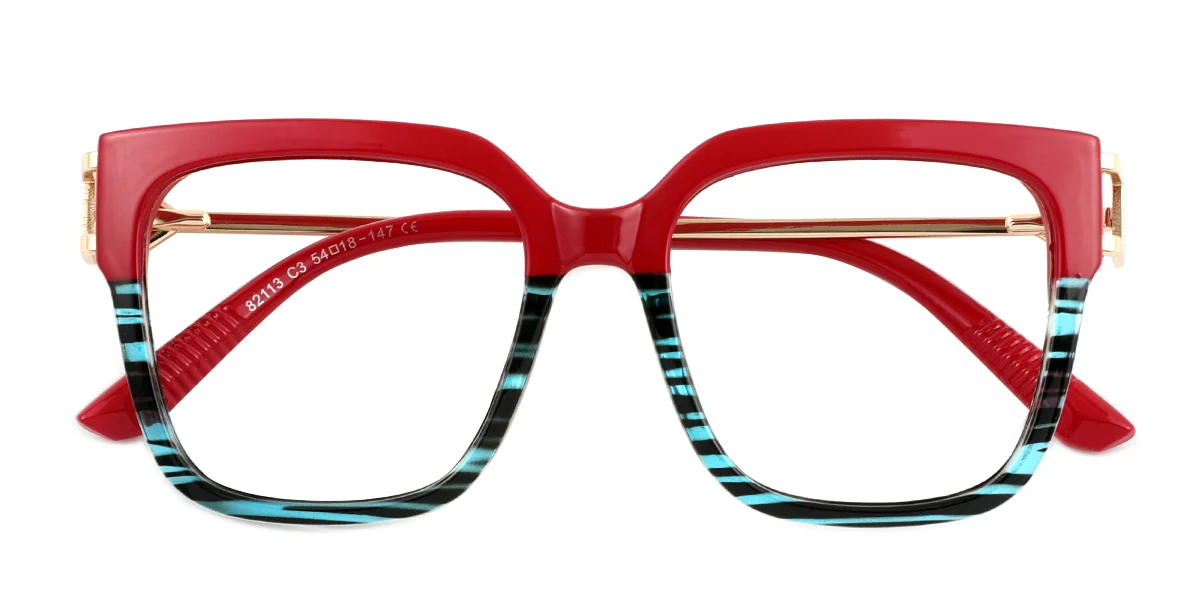 Red Rectangle Simple Classic Spring Hinges Custom Engraving Eyeglasses | WhereLight