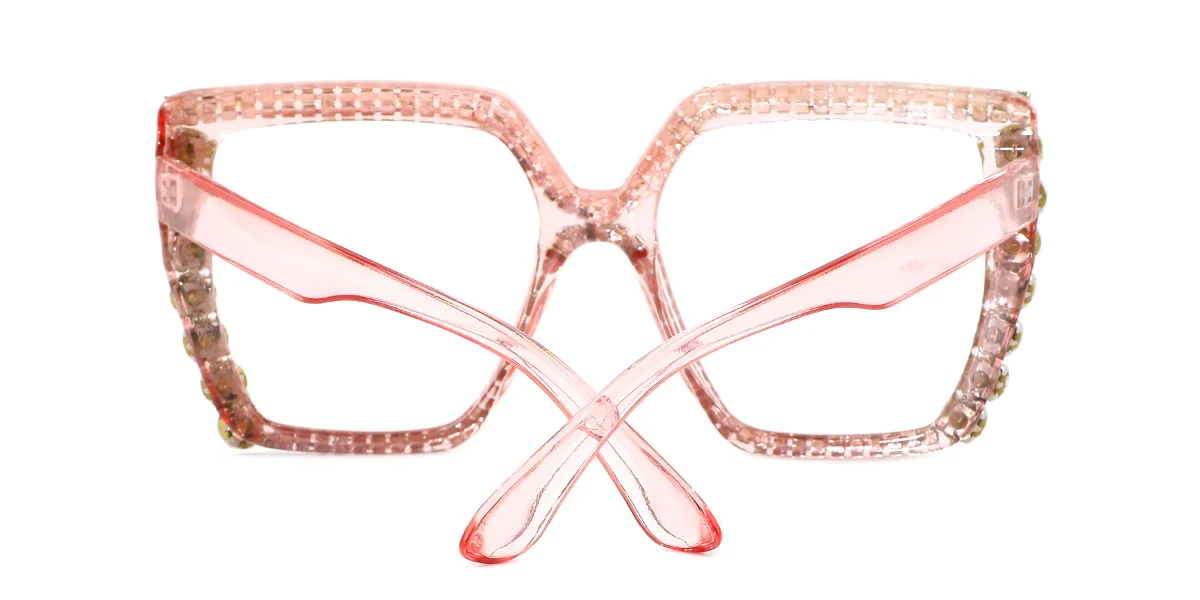 Pink Rectangle Unique Rhinestone Custom Engraving Eyeglasses | WhereLight