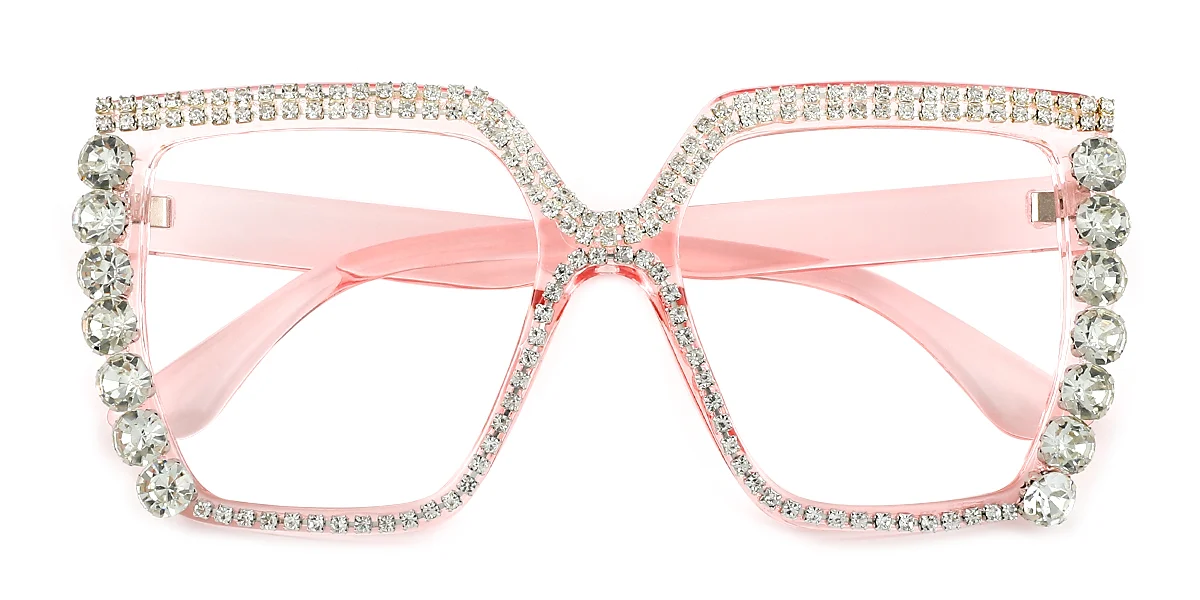 Pink Rectangle Unique Rhinestone Custom Engraving Eyeglasses | WhereLight