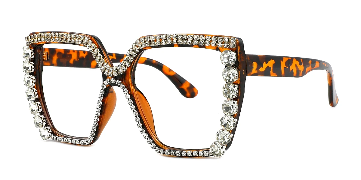 Tortoiseshell Rectangle Unique Rhinestone Custom Engraving Eyeglasses | WhereLight