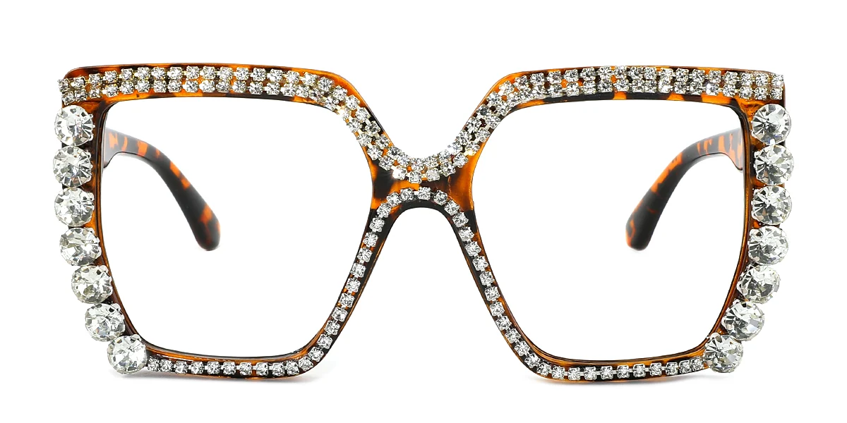 Tortoiseshell Rectangle Unique Rhinestone Custom Engraving Eyeglasses | WhereLight