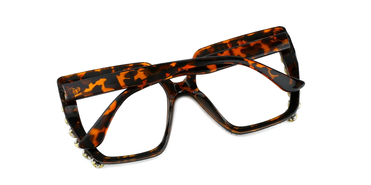 Tortoiseshell Rectangle Unique Rhinestone Custom Engraving Eyeglasses | WhereLight