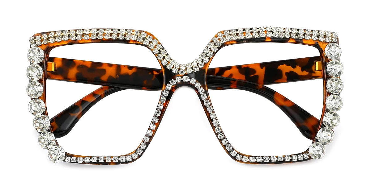 Tortoiseshell Rectangle Unique Rhinestone Custom Engraving Eyeglasses | WhereLight