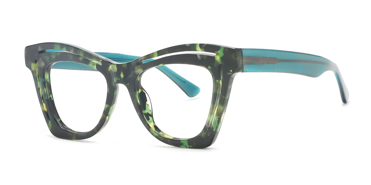 Green Rectangle Gorgeous Spring Hinges Eyeglasses | WhereLight