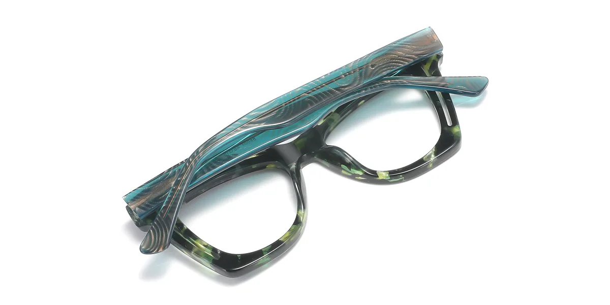 Green Rectangle Gorgeous Spring Hinges Eyeglasses | WhereLight