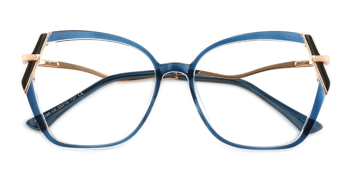 Blue Irregular Unique Spring Hinges Custom Engraving Eyeglasses | WhereLight