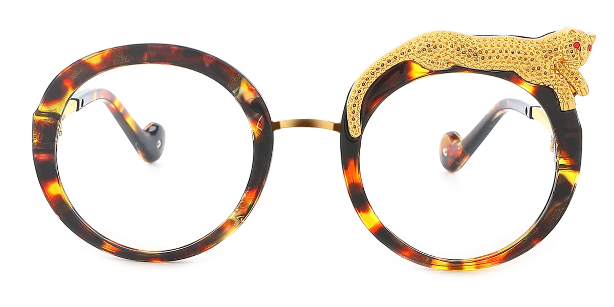 Tortoiseshell Round Oval Unique Gorgeous Rhinestone  Eyeglasses | WhereLight