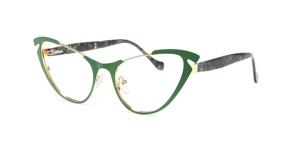 Green Cateye Unique Spring Hinges Custom Engraving Eyeglasses | WhereLight