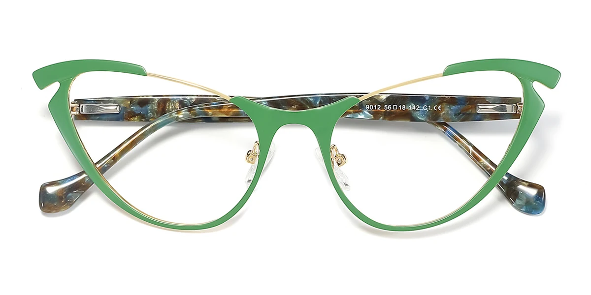 Green Cateye Unique Spring Hinges Custom Engraving Eyeglasses | WhereLight