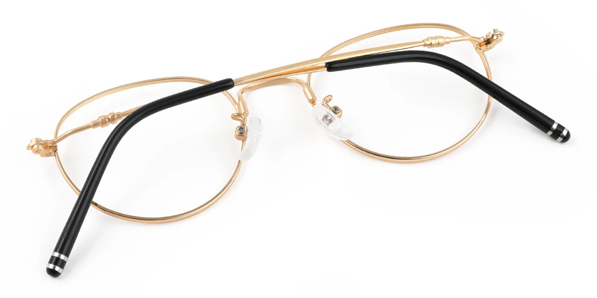 Gold Round Oval Simple Classic Retro Super Light Eyeglasses | WhereLight