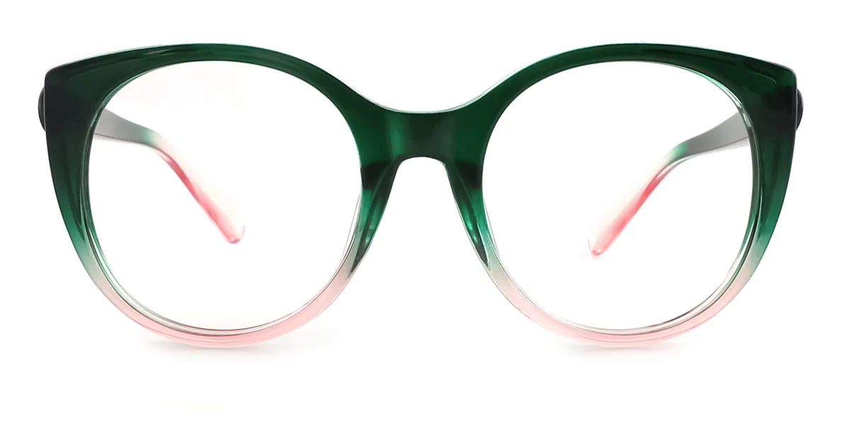 Green Cateye Round Unique Custom Engraving Extended Fit Eyeglasses | WhereLight