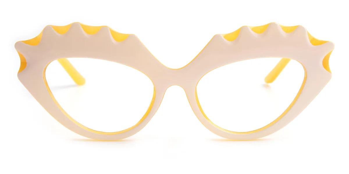 Yellow Cateye Irregular Gorgeous Custom Engraving Eyeglasses | WhereLight