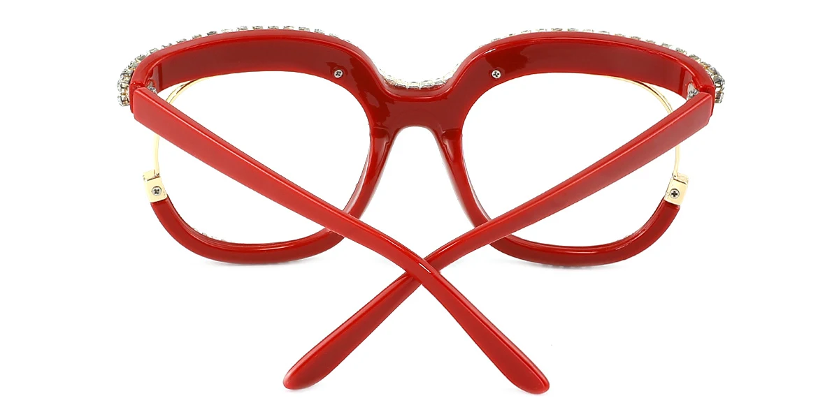 Red Oval Gorgeous Rhinestone Custom Engraving Eyeglasses | WhereLight